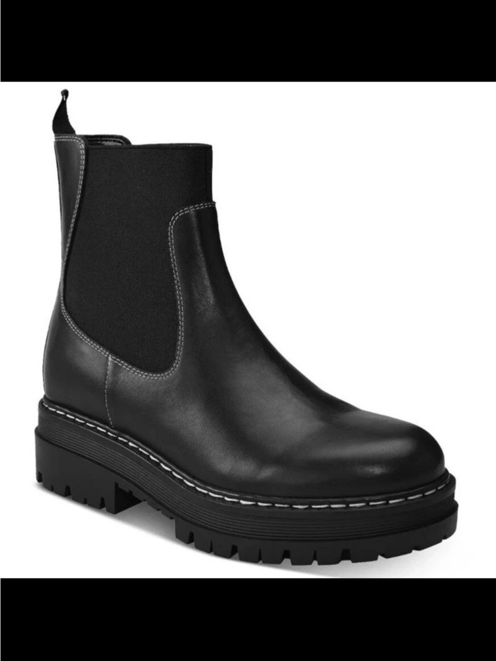 Marc Fisher Black Leather Chelsea Lug Sole Boot